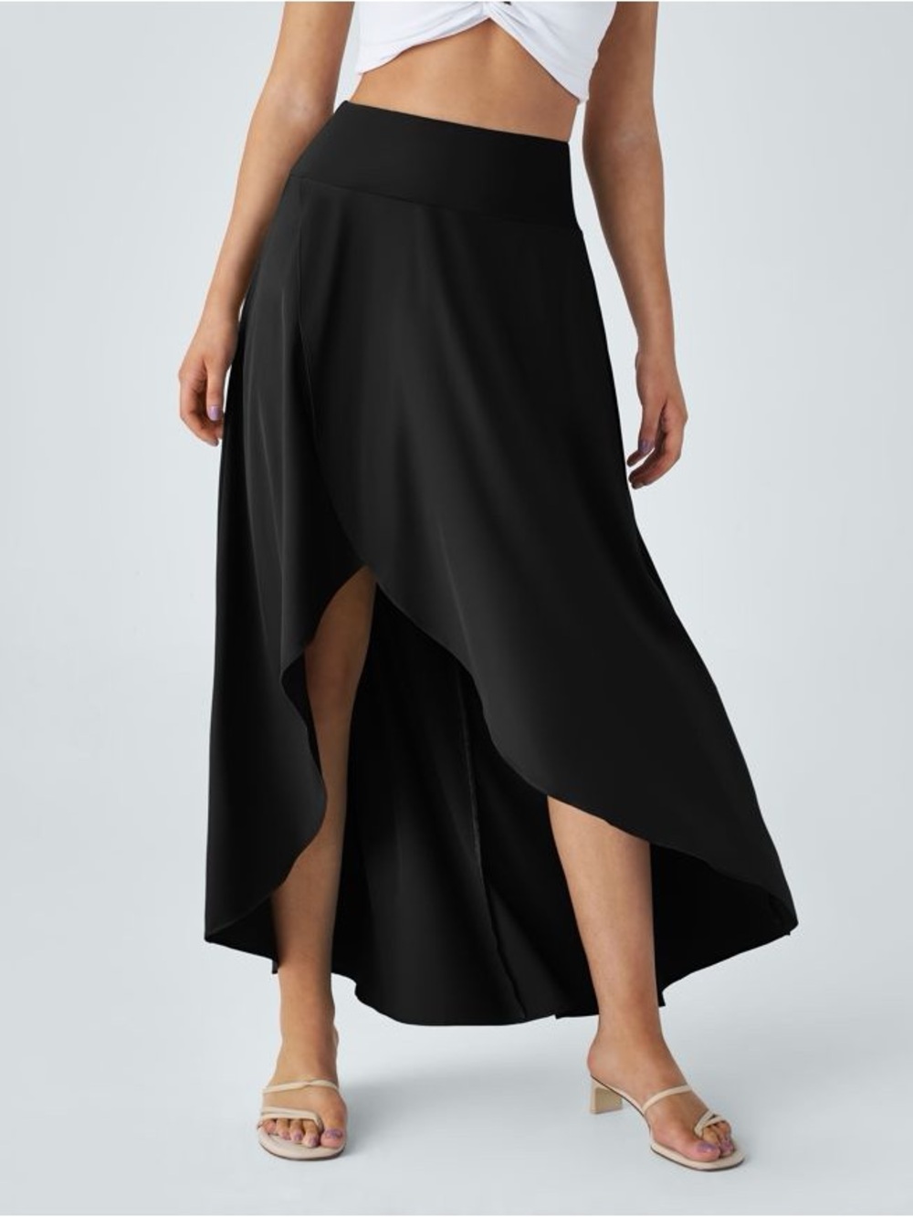 Halara Breezeful High Waisted High-Low 2-in-1 Maxi Skort Black Size Small
